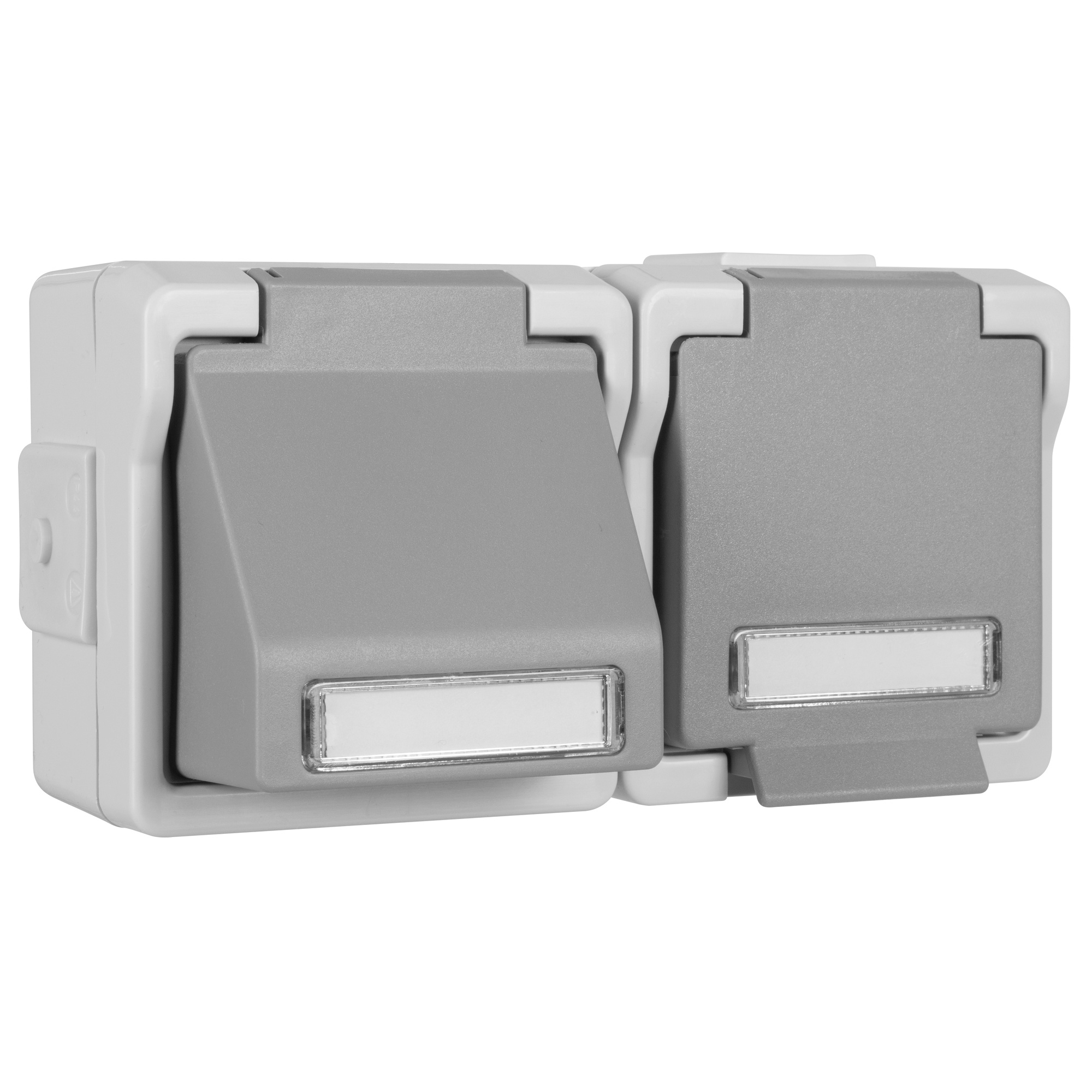 Datendose 1+2 Module + Schutzkontaktsteckdose, inkl. 1 Keystonemodul, AP/FR 9365, grau