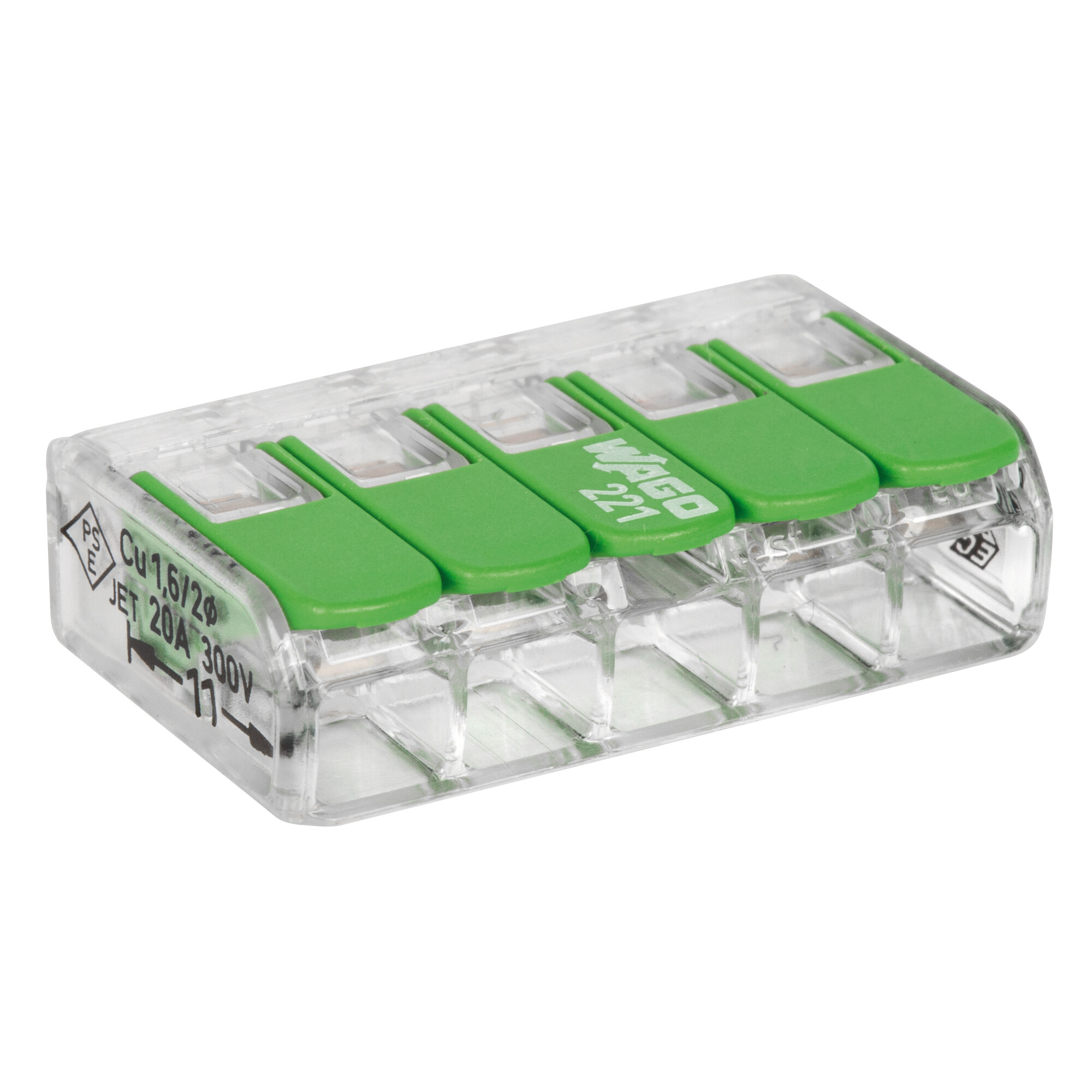 Verbindungsklemme, 221 GREEN RANGE, 0,02 - 4 mm², transparent, 5-polig