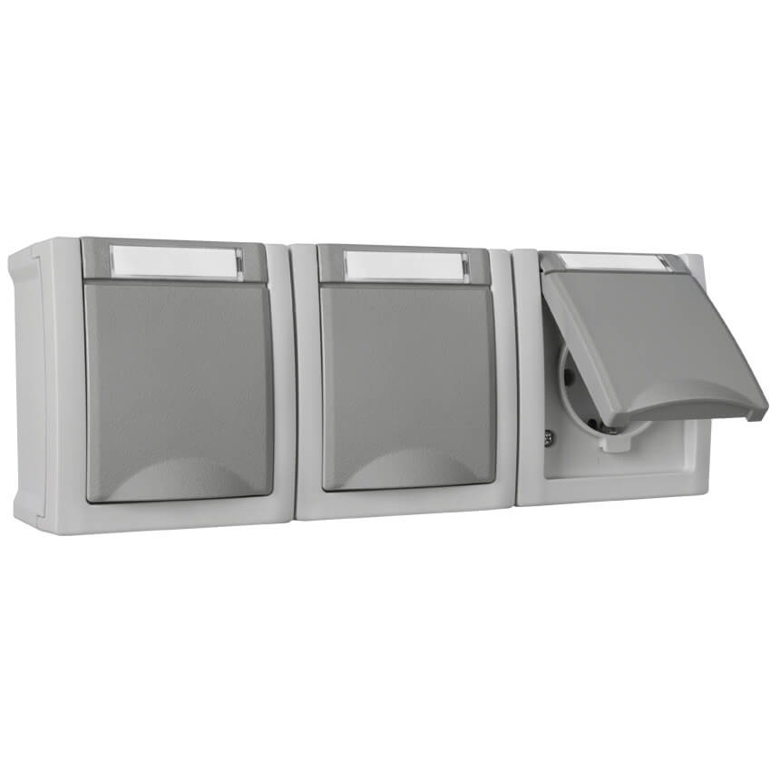 Panasonic® - AP/FR - PACIFIC - grau/dunkelgrau - Steckdose, 3-fach, waagerecht