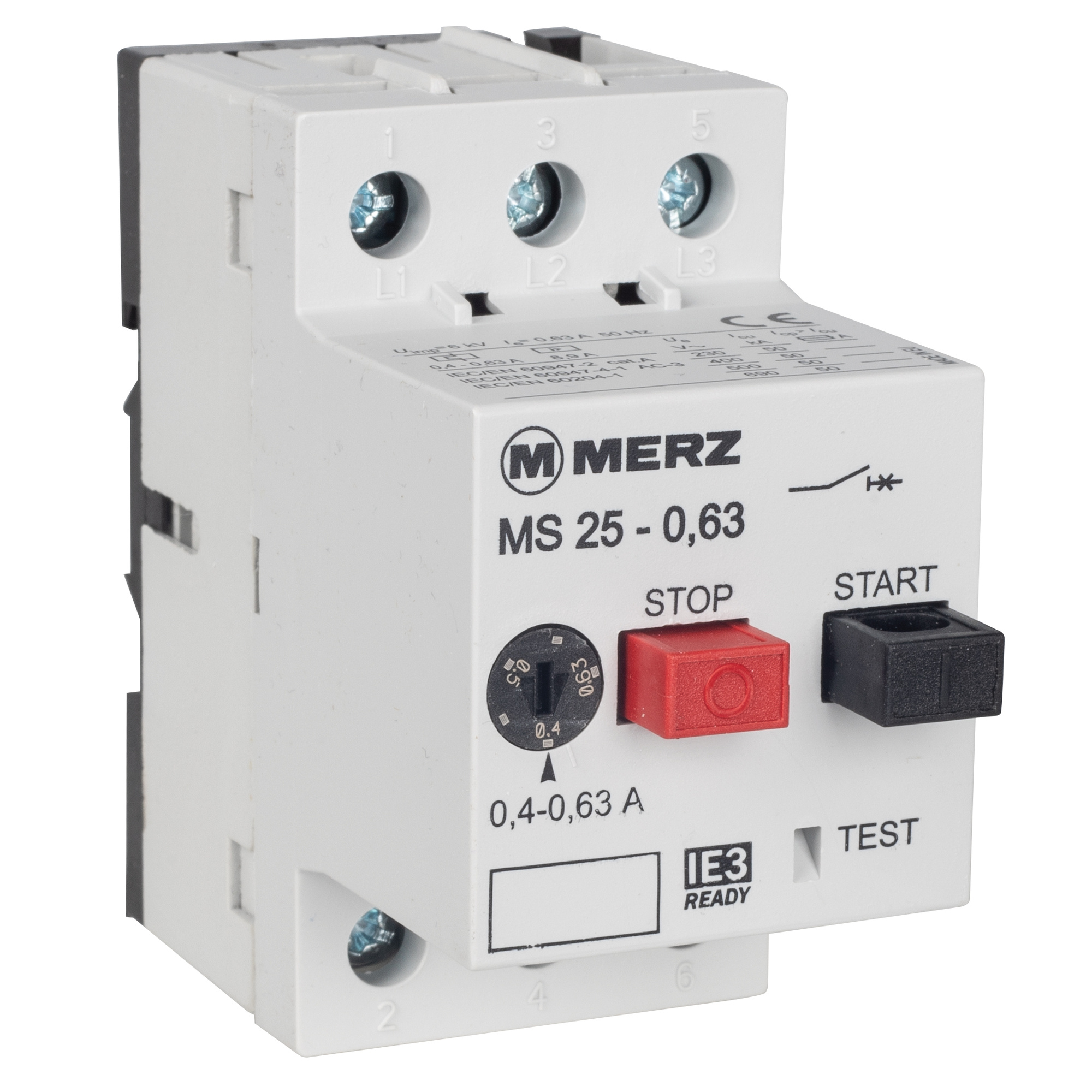 Motorschutzschalter, MS-25, 3-polig, 690V, AC-3, IE3-konform, 0,4-0,63A