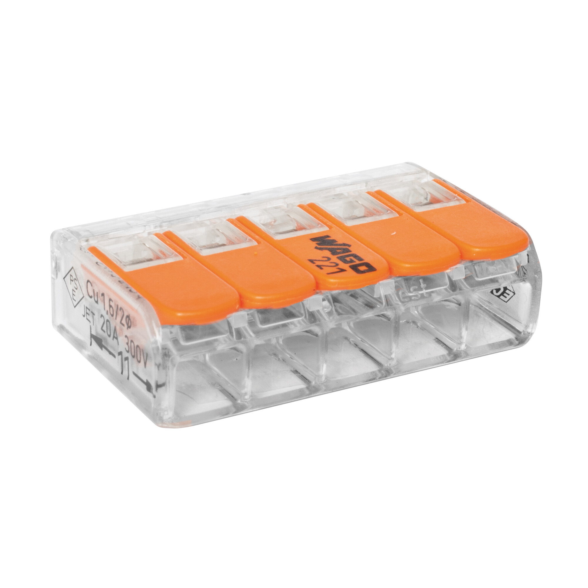 Verbindungsklemme, 221, 0,02 - 4 mm², transparent, 5-polig