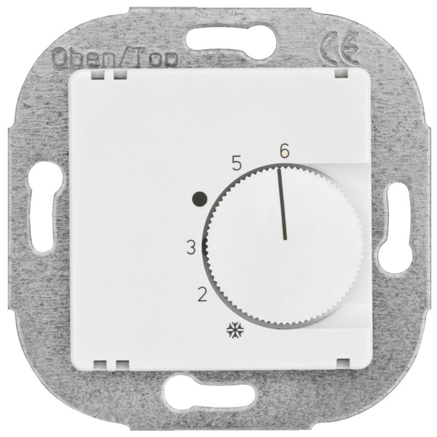 KLEIN - Kombi-Raumthermostat, 10A (4A), +5° bis +30°, Zentralplatte 50 x 50 mm, reinweiß - Schließer