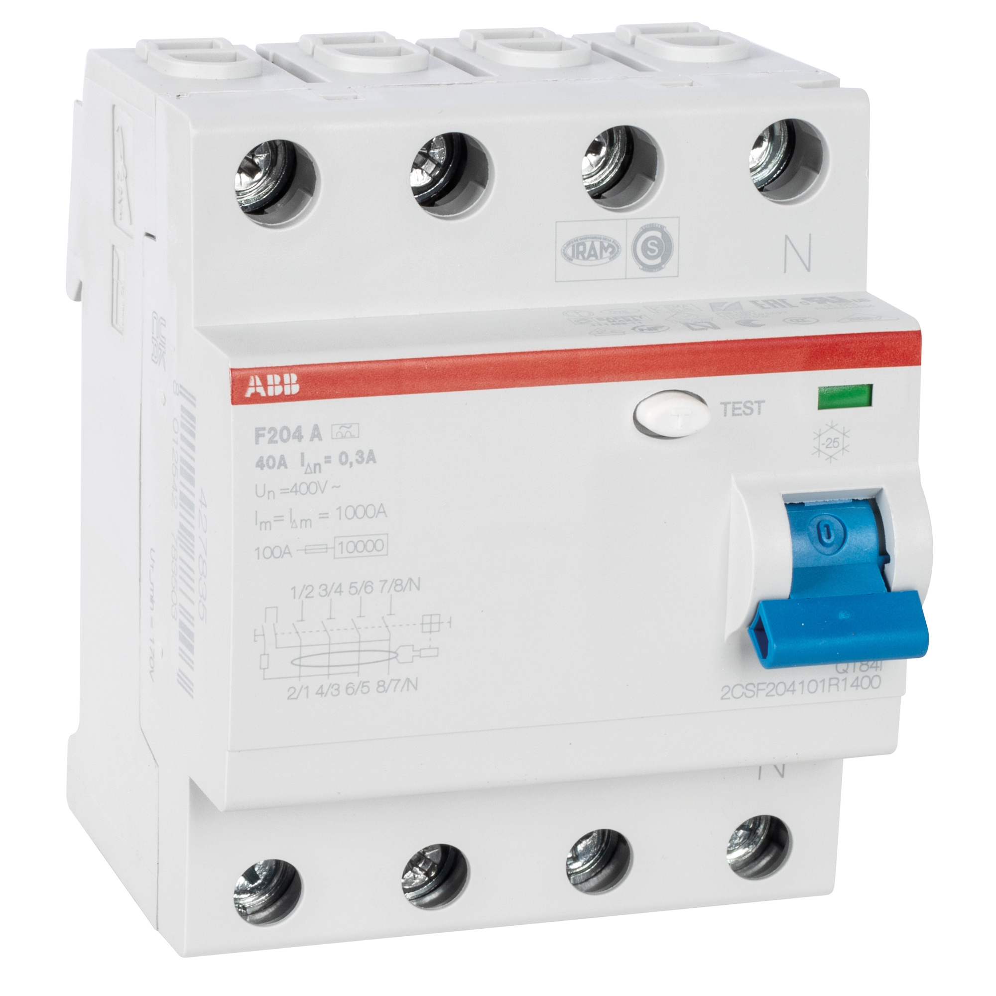 FI-Schutzschalter, F 204 A, 4-polig, 4 TE, 40A/0,3