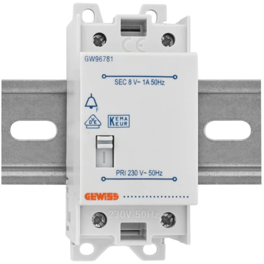 AP-Klingeltrafo, NTF 1, auch für Reiheneinbau, mit Schalter, primär 230V, sekundär 8V/1A