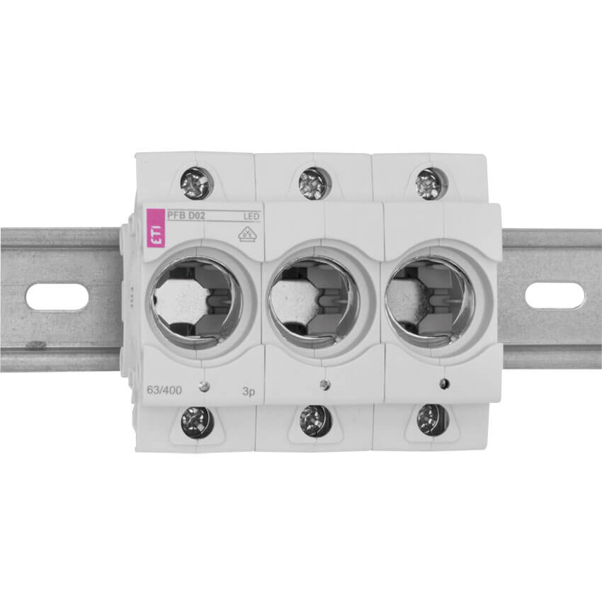 Einbausicherungssockel mit Kontroll-LED, 3-polig, D02/63A