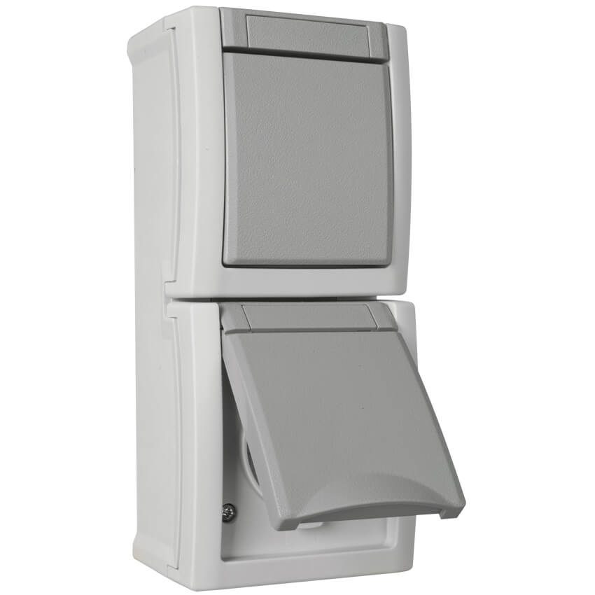 Panasonic® - AP/FR - PACIFIC - grau/dunkelgrau - Wechsel-Schalter/Steckdose, senkrecht