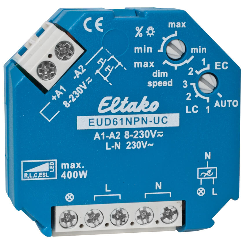 Einbau-Stromstoß-Dimmschalter, bis 400W, Phasenan- und abschnitt