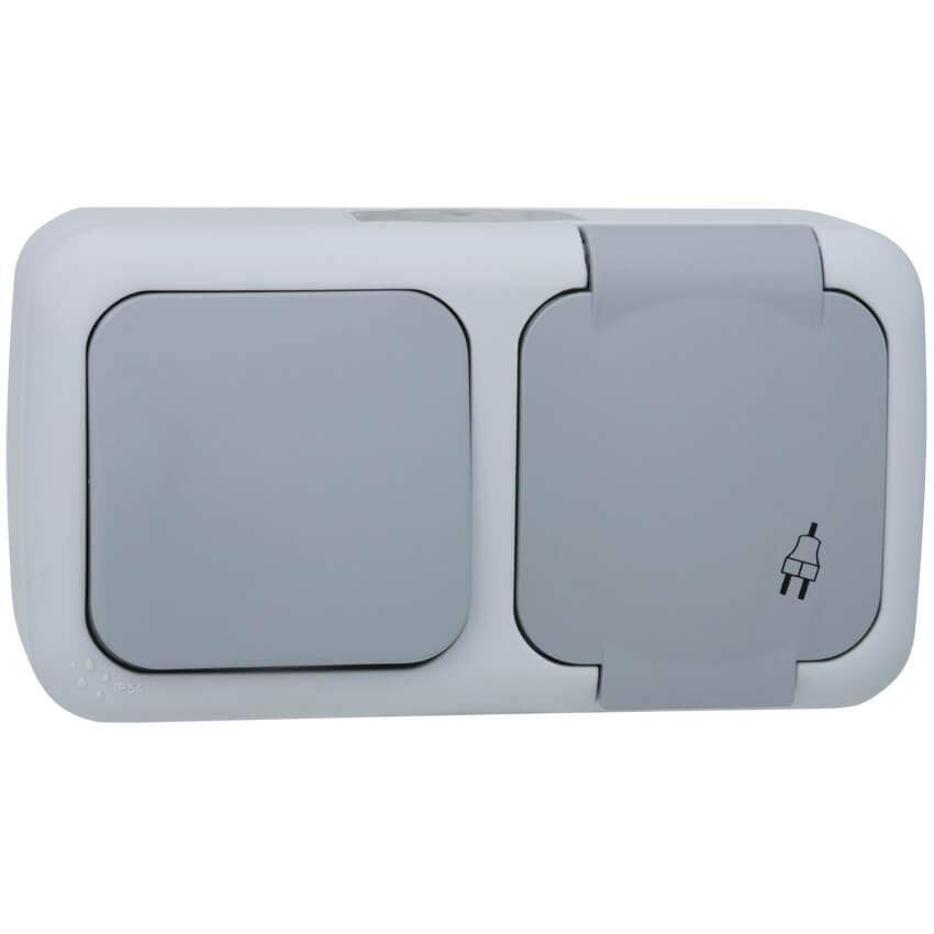 Panasonic® - AP/FR - PALMIYE - grau/dunkelgrau - Wechsel-Schalter/Steckdose, waagerecht