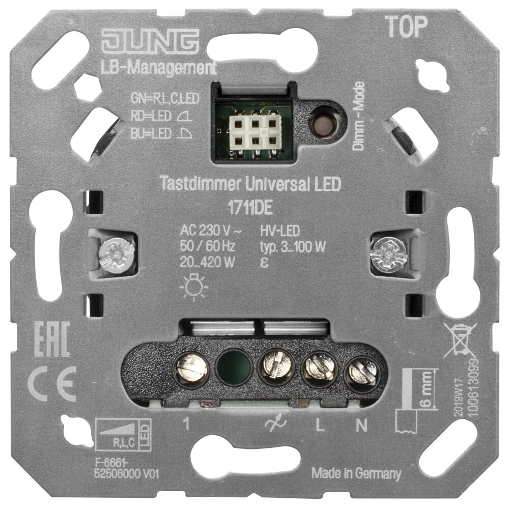 JUNG® - UP - LED-Universal-Tastdimmer, 20-420W, HV-LED 3-100W, Phasenan- und abschnitt