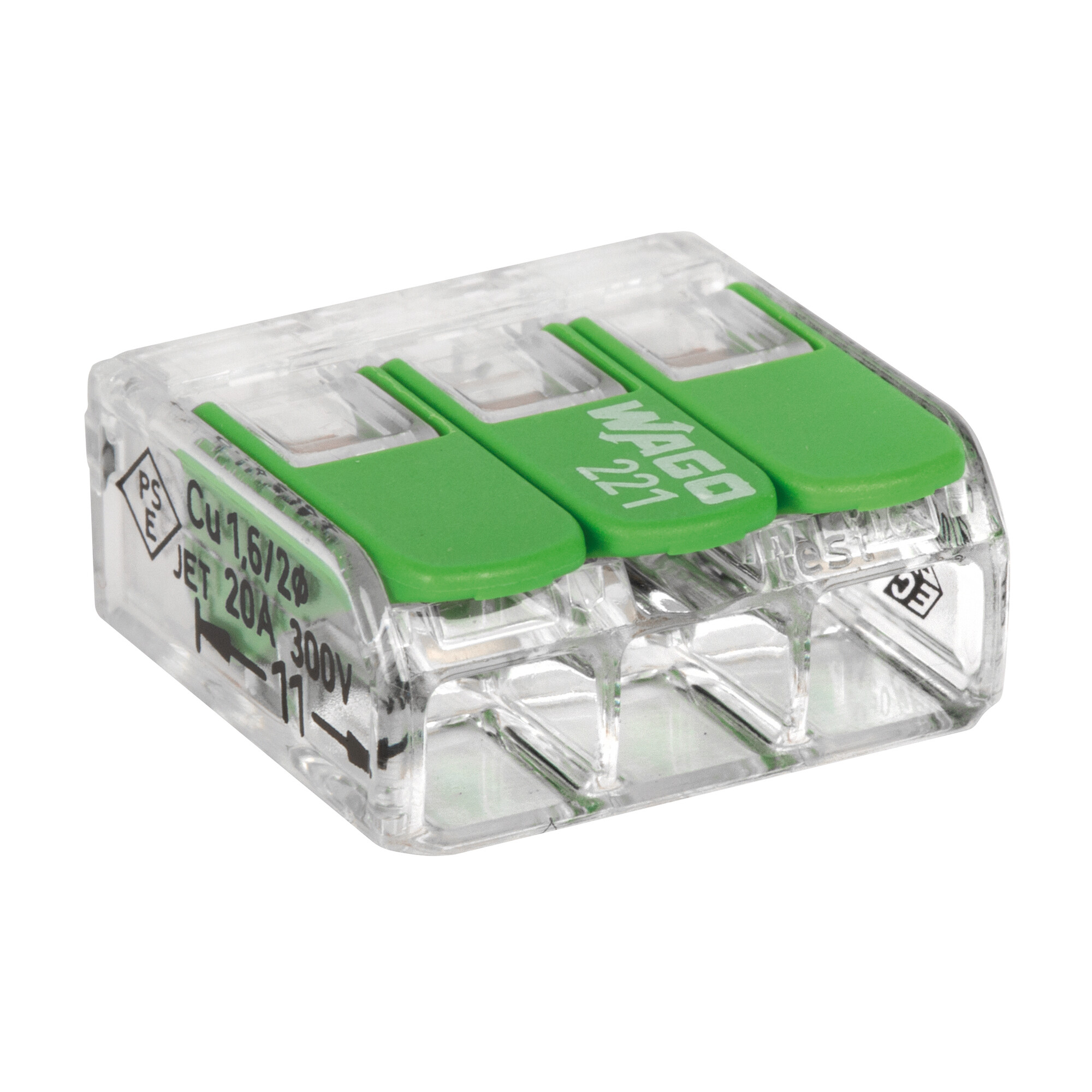 Verbindungsklemme, 221 GREEN RANGE, 0,02 - 4 mm², transparent, 3-polig