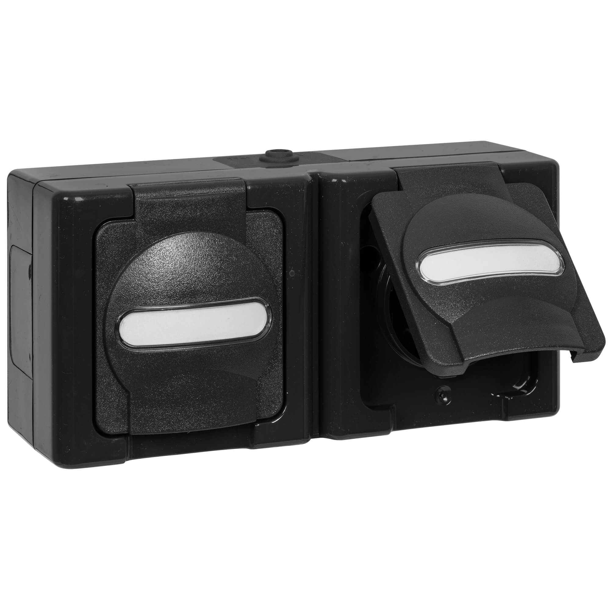 KOPP - AP/FR, BLUE ELECTRIC, anthrazit - Steckdose, 2-fach, waagerecht