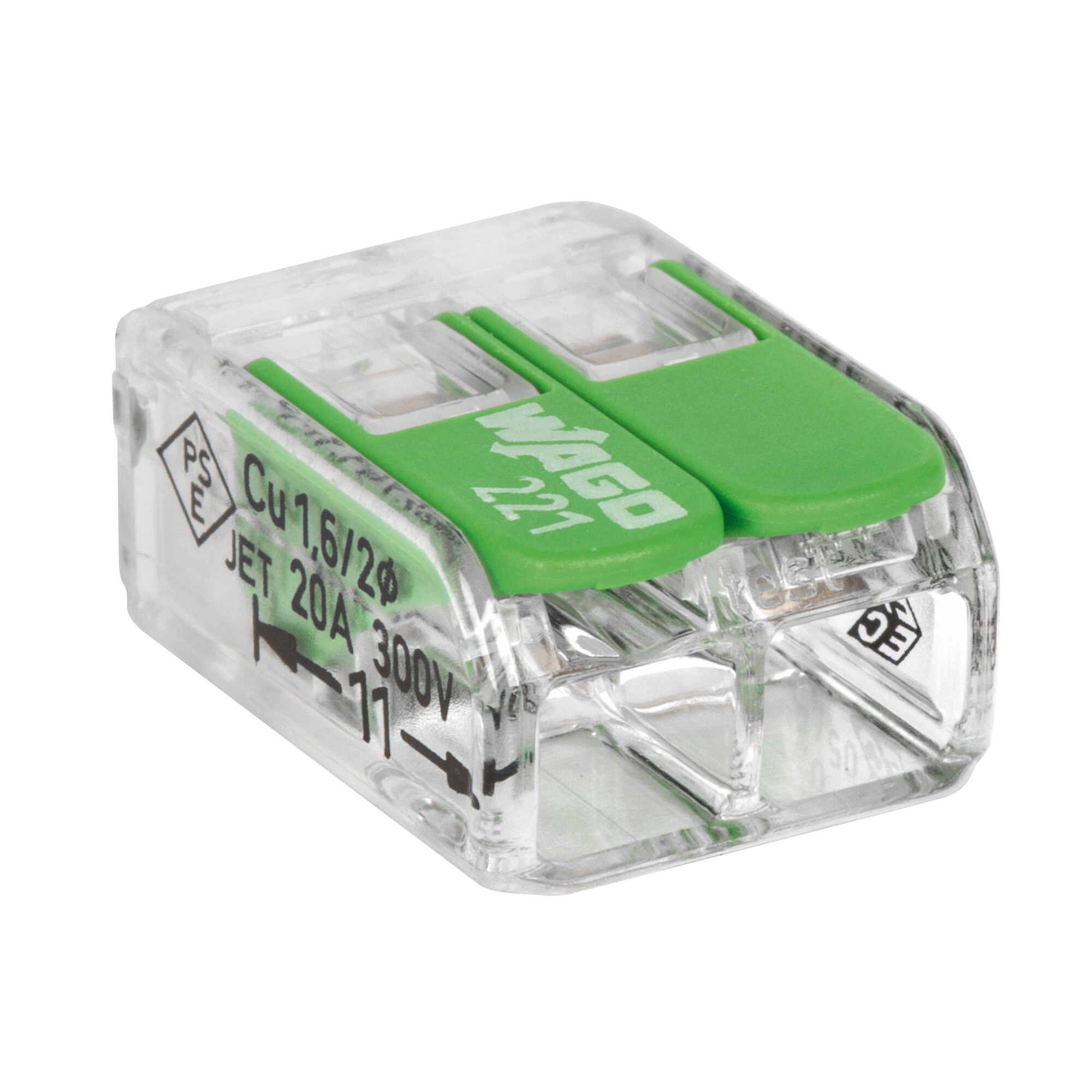 Verbindungsklemme, 221 GREEN RANGE, 0,02 - 4 mm², transparent, 2-polig