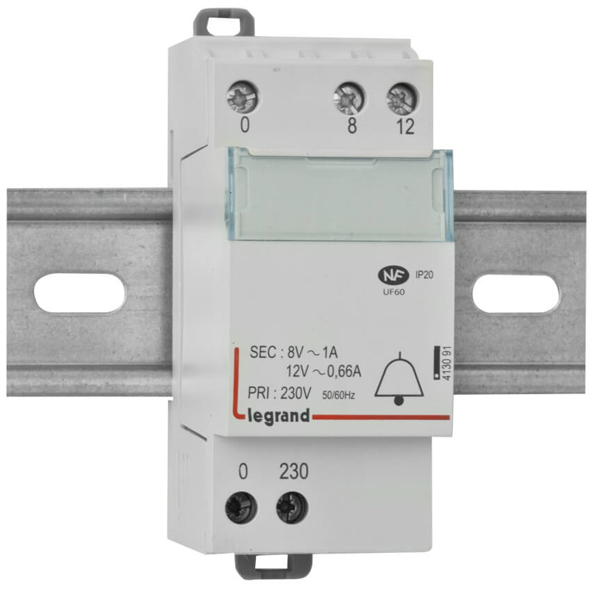 Klingeltrafo, primär 230V, sekundär 8V/1A und 12V/0,66A