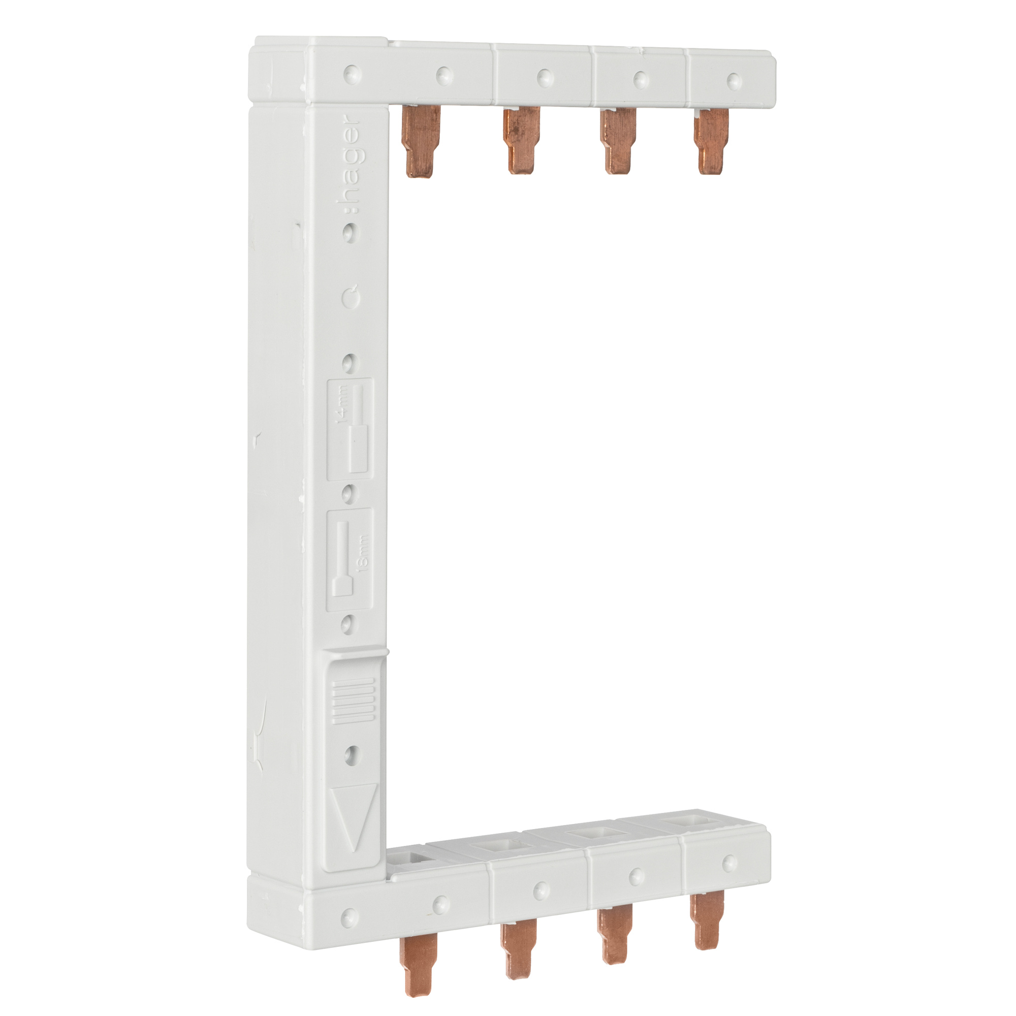 Phasenschiene, 10mm², 3-polig + N, für vertikale Installation, 2-reihig, 8 Module, H 146