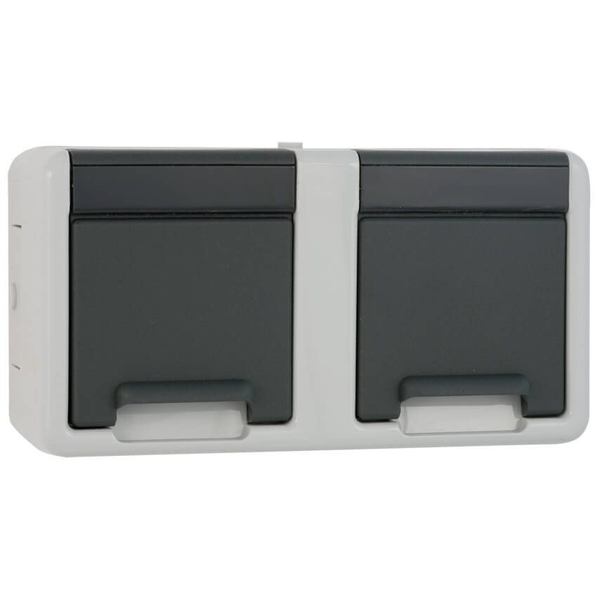 GIRA® - Steckdose, 2-fach, AP/FR, grau/dunkelgrau-078130