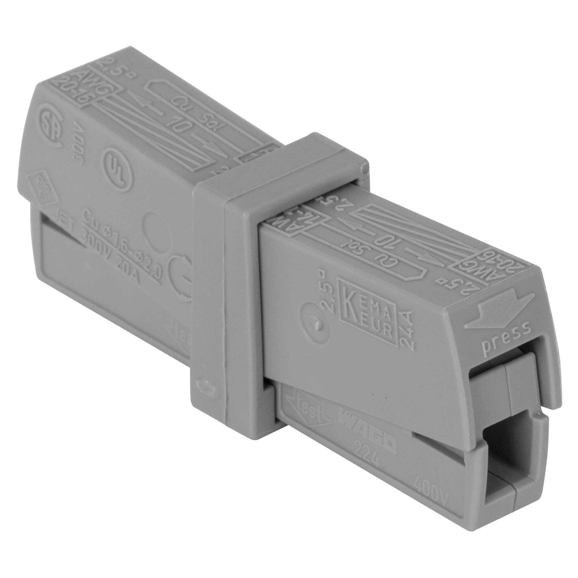 Service-Steckklemme, 224-201, 0,5 - 2,5 mm², 2-polig, grau