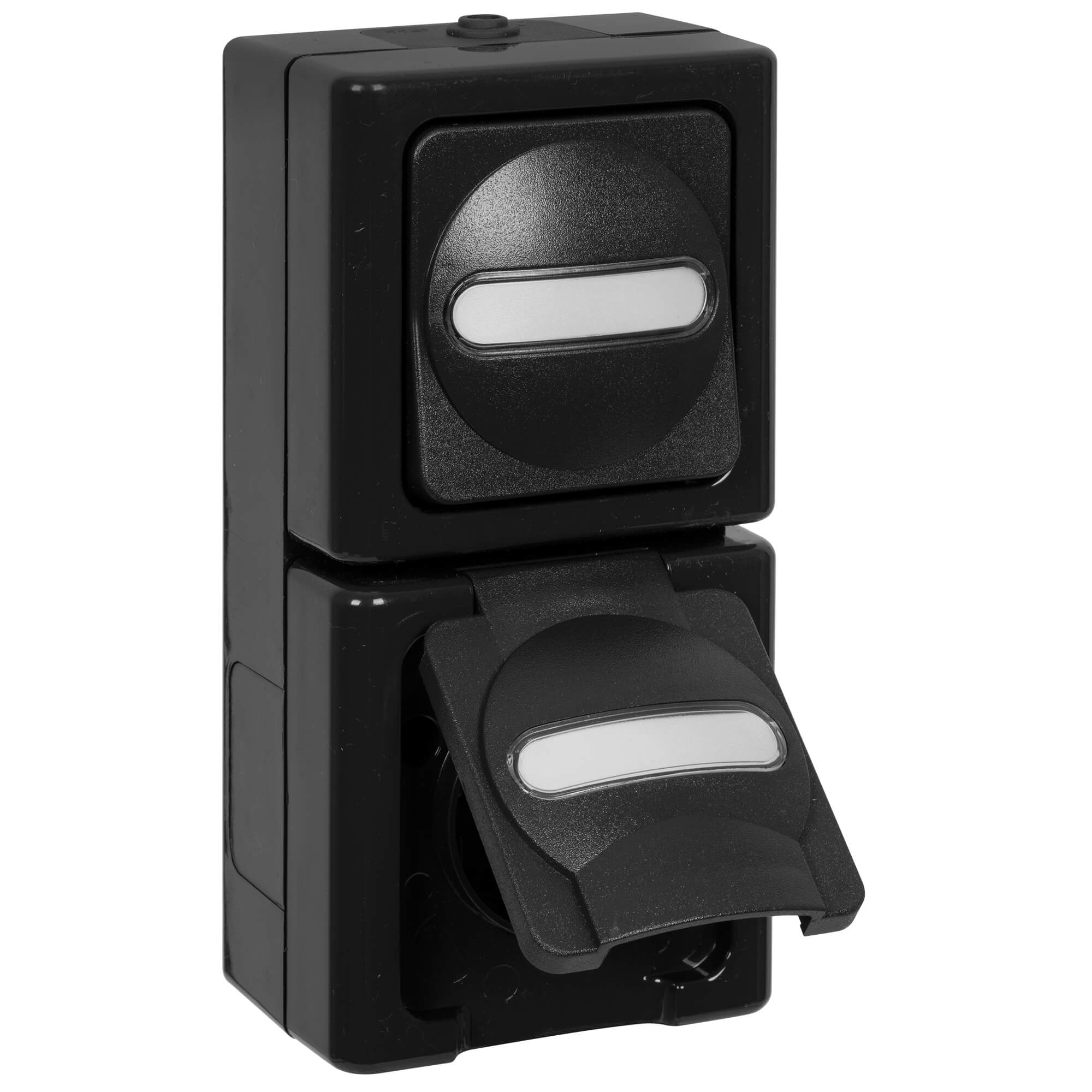 KOPP - AP/FR, BLUE ELECTRIC, anthrazit - Wechsel-Schalter/Steckdose, senkrecht