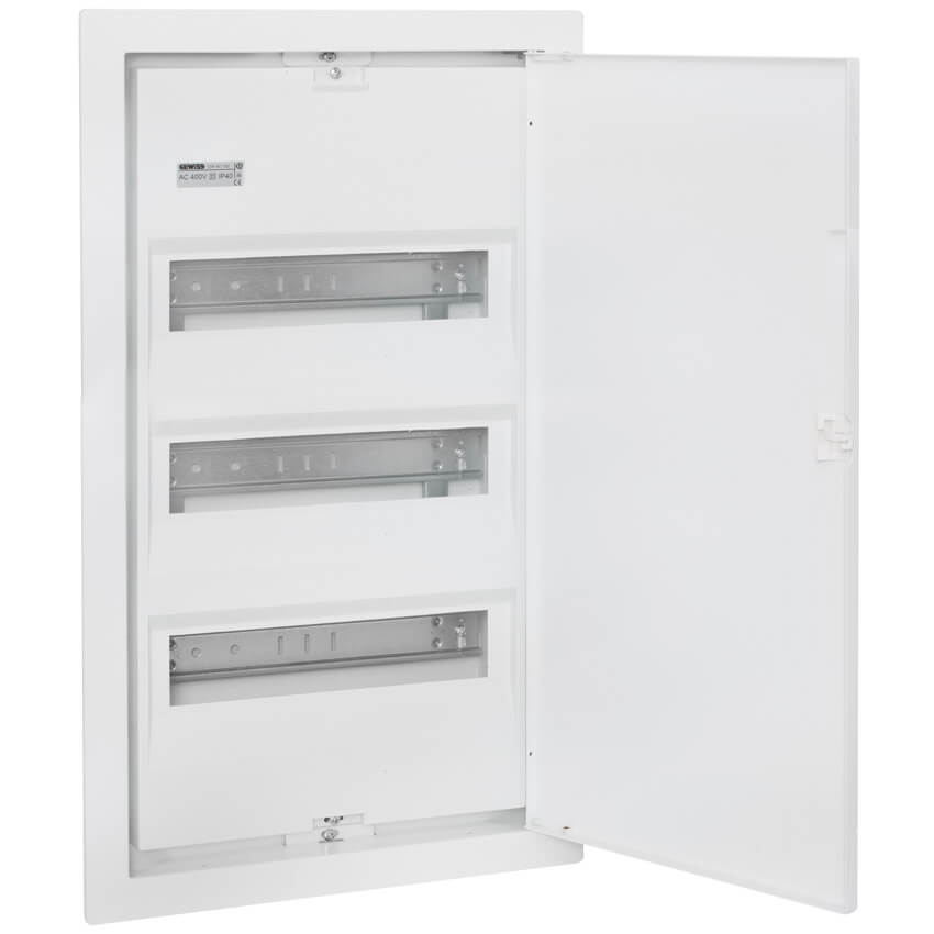 UP-Kleinverteiler mit Stahlblechtür, weiß, 3-reihig für 42 Module