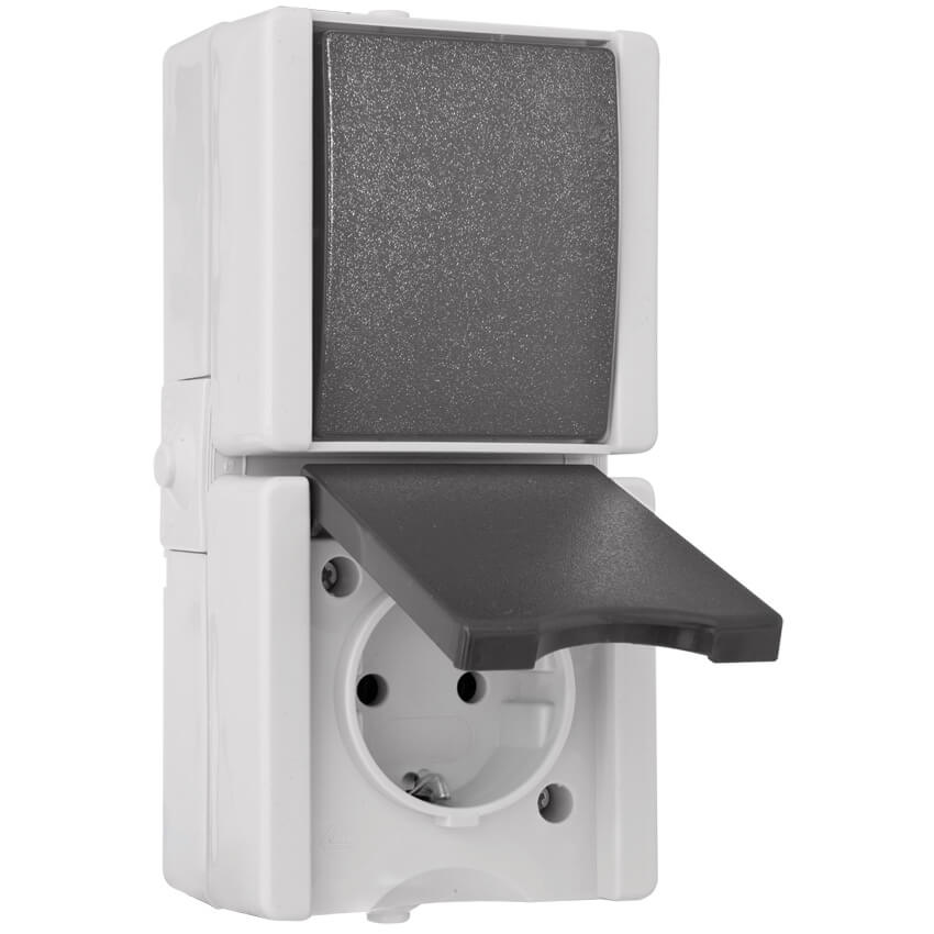 KOPP® - AP/FR - proAQA® - grau/hellgrau - Wechsel-Schalter/Steckdose, senkrecht