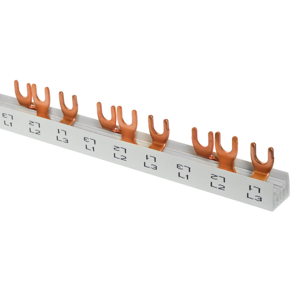 Gabel-Phasenschiene, 10 mm², 3-polig, T-Form, für 12 LS-Schalter (POLLMANN)