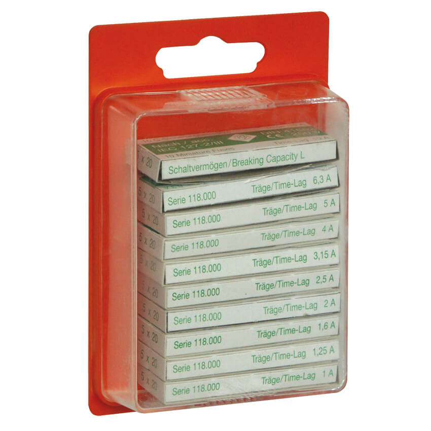 Glas-Feinsicherung-Sortiment, 100 Stück, 250V, 5x20 mm, flink