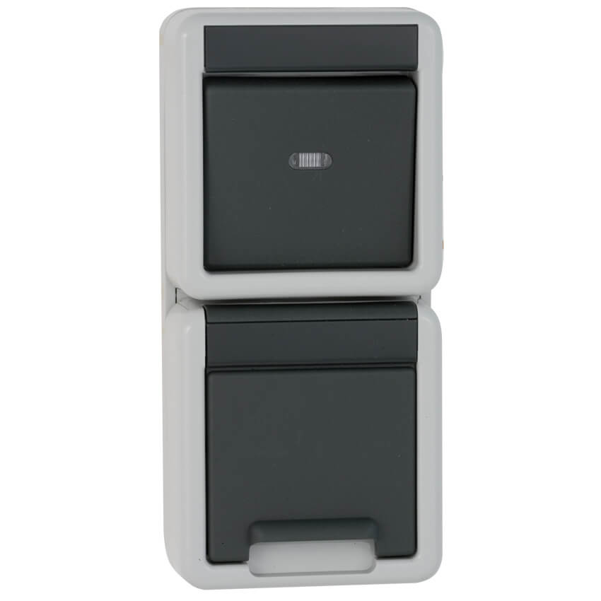 GIRA® - Kombination, Aus/Wechsel-Schalter & Steckdose, AP/FR, grau/dunkelgrau-017630