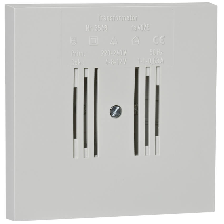 UP-Klingeltrafo, mit UP-Dose 80 mm Ø, primär 230V, sekundär 4-8-12V, hellgrau