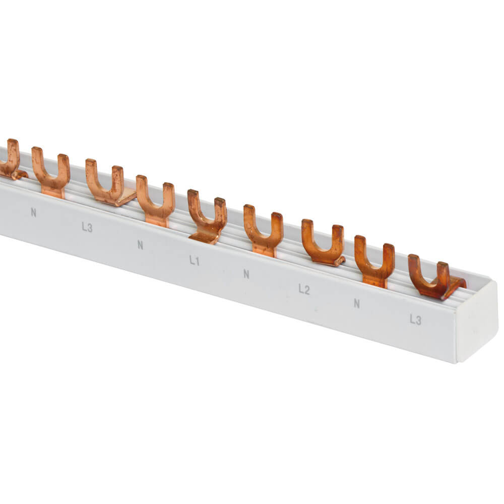 Gabel-Phasenschiene, 10 mm², 4-polig, L-Form, für 6 x 2-pol. Schalter+N
