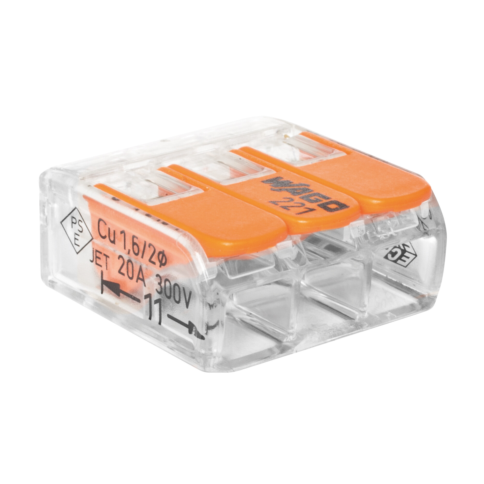 Verbindungsklemme, 221, 0,02 - 4 mm², transparent, 3-polig