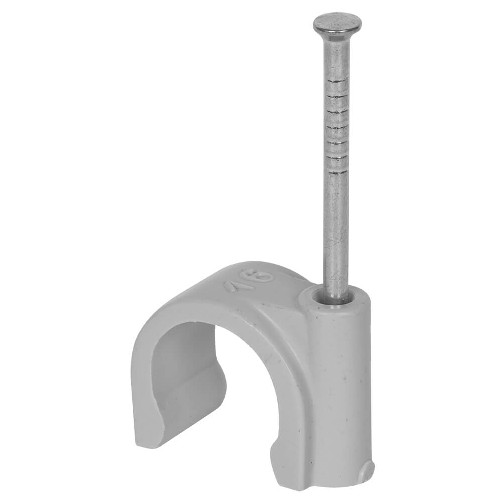 Haftclips mit Stahlnagel,  grau, halogenfrei, Polypropylen (PP) - 7-11mm, 35mm Nagel