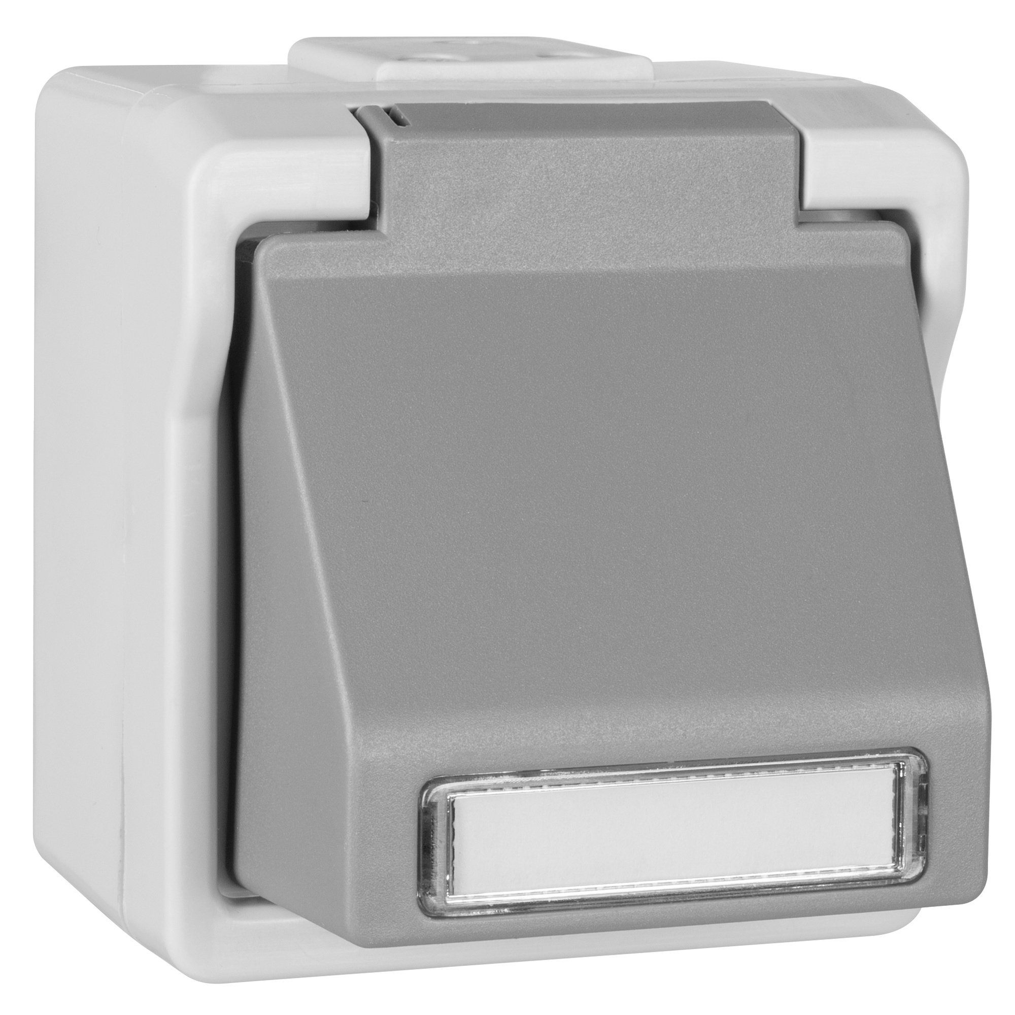 Datendose für 1+2 Universal-Module, mit Klappdeckel, AP/FR 9365, grau