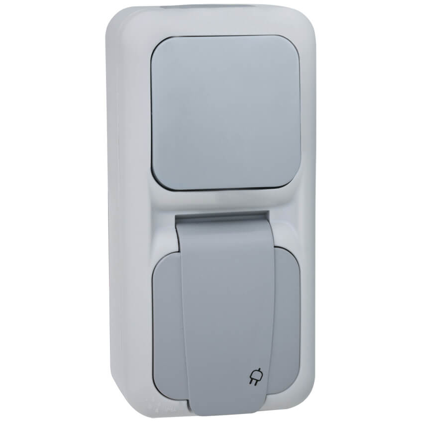 Panasonic® - AP/FR - PALMIYE - grau/dunkelgrau - Wechsel-Schalter/Steckdose, senkrecht
