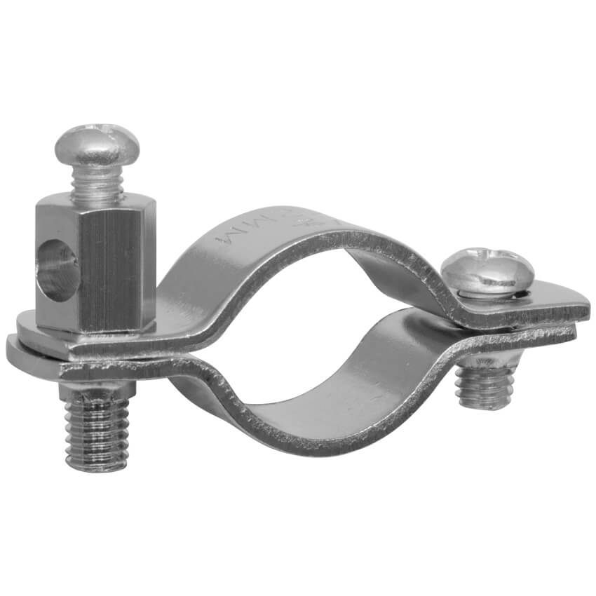 Erdungsrohrschelle,  Kupferband vernickelt,  für Kupferrohre-1/2 Zoll