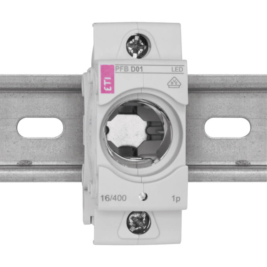 Einbausicherungssockel mit Kontroll-LED, 1-polig, D01/16A