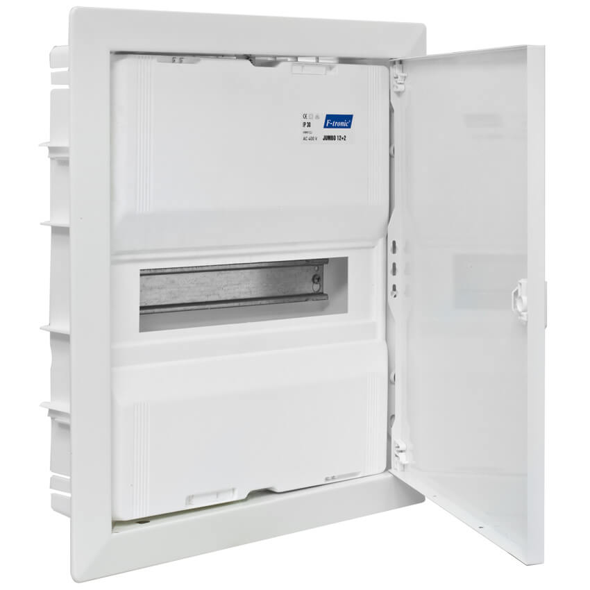 JUMBO-Kleinverteiler, Stahlblechtür und Rahmen, mit Schraubklemmen, 1-reihig 12+2 Module