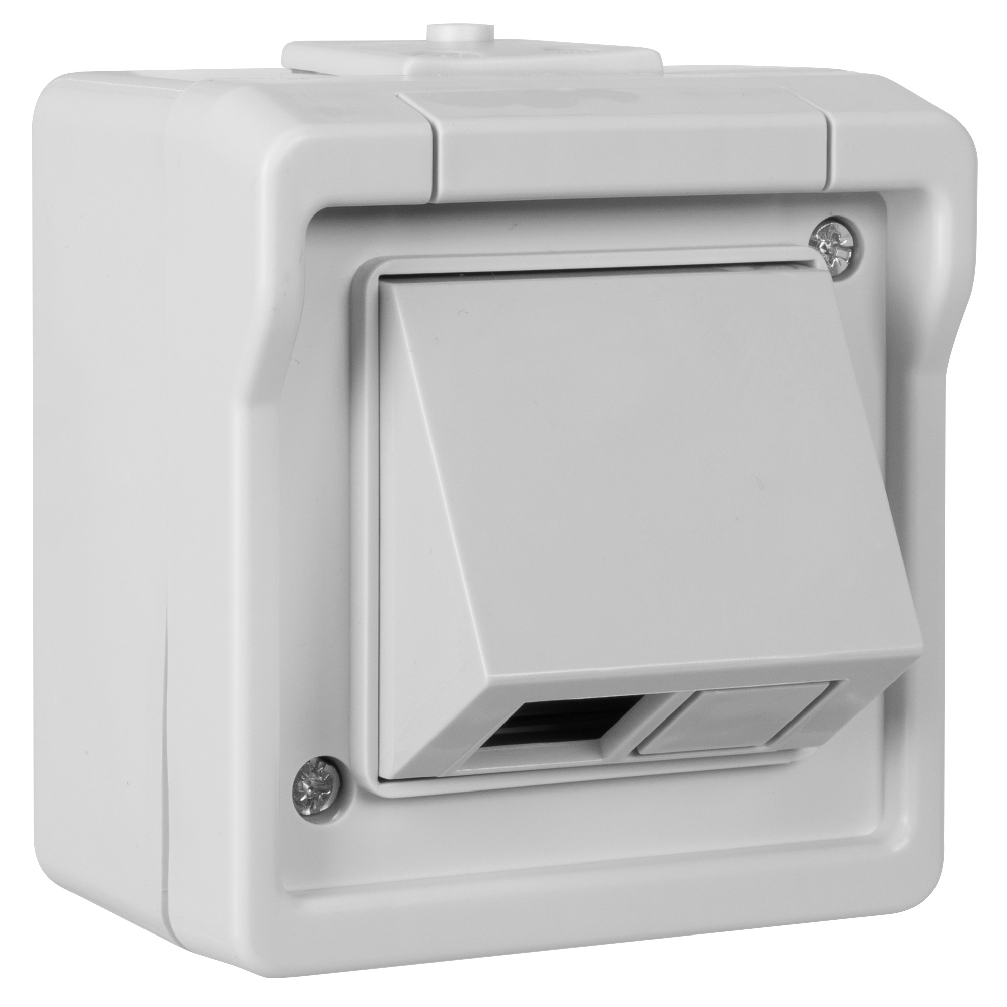 Datendose für 1+2 Universal-Module, ohne Klappdeckel, AP/FR 9365, grau