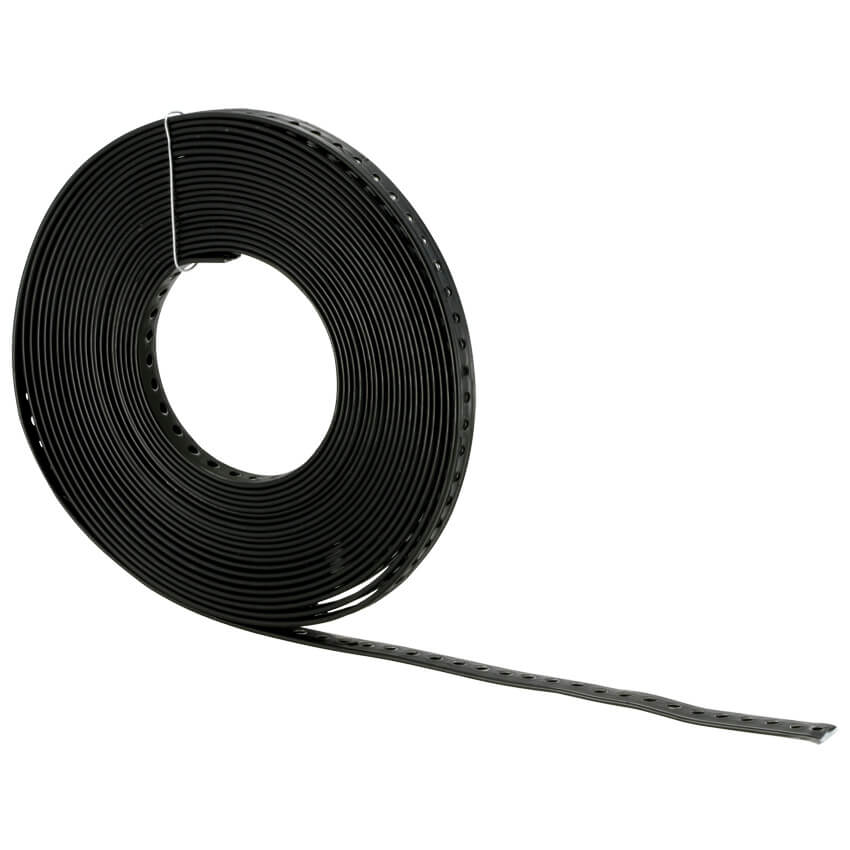 Montageband, verzinkt  mit Kunstoffummantelung, gelocht, Rolle á 10 m-14 x 2,4 mm