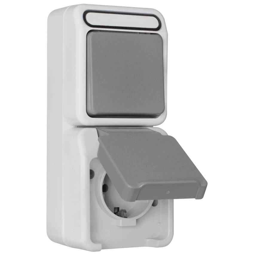 MERTEN AQUASTAR AP/FR, Aus/Wechsel-Schalter & Steckdose